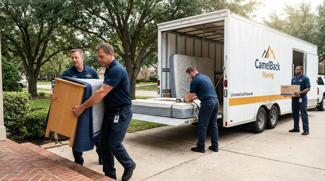 Crew loading residential truck for cross-state move from Coalgate, OK